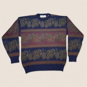Vintage Paisley Wool Acrylic Blend Italian Grandpa Sweater John Ashford - Medium